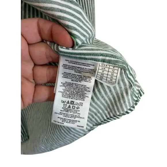 Brooks Brothers Red Fleece Button Down Shirt Women's 6 Green White Stripe Oxford - Picture 3 of 4